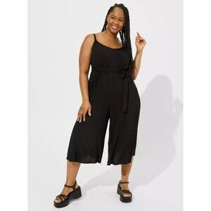 Torrid 4X Cami Culotte Black Tank Jumpsuit Wide Leg Crop Pockets Vacation NO TIE